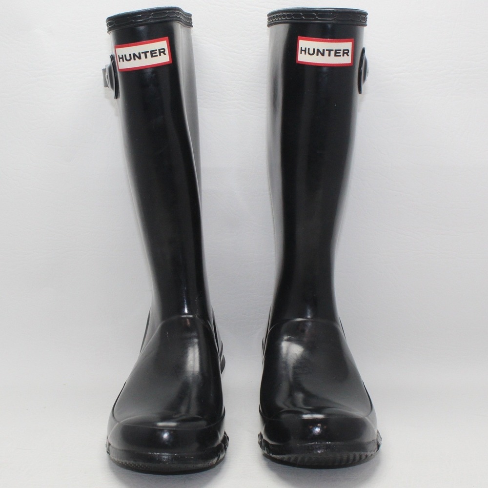 Hunter Original‎ Kids Gloss Rain Boots Black Waterproof Tall Wellington US 2B/3G